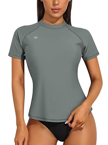 ATTRACO Rash Guard Damen Kurzarm-Shirt UPF 50, Sommershirt zum Schwimmen, Surfen, Soild Grey, S von Attraco