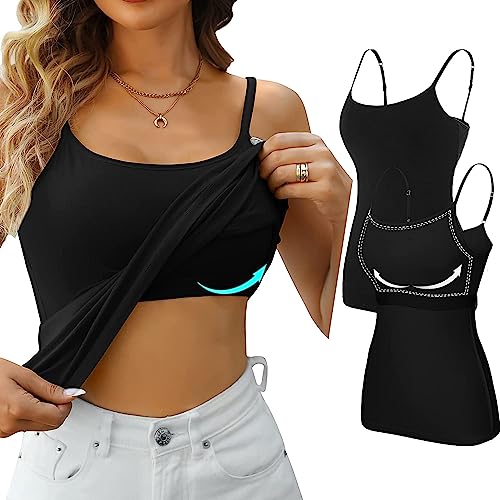 Attraco 2 Stück Baumwolle Top Regal BH Camisoles unterhemd Verstellbare Spaghetti Strap Tank Tops Scoop Neck Layer Cami Schwarz*2 2XL von Attraco