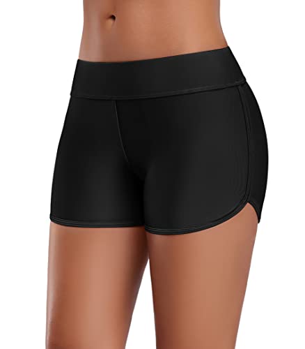 Attraco Damen Badeshorts Badeshorts UV Schutz Schwimmshorts Strand Bikinihose Schnell Trocknendes Schwimmhose Sommer Wasersport Schwarz S von Attraco