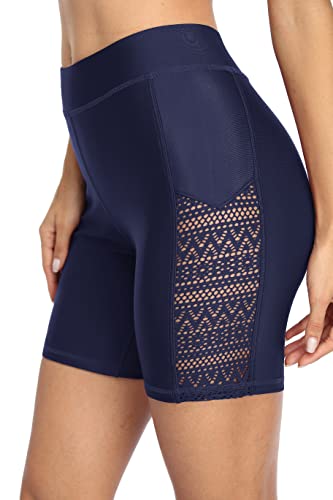 Attraco Damen Badeshorts Hohe Taille Kurze Badehose Schnell Trocknendes Wassersport Boardshorts Schwimmhose Schwimmshorts Blau L von Attraco