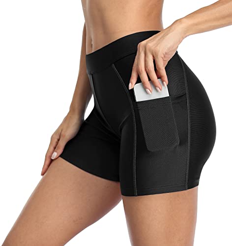 Attraco Damen Badeshorts Kurze Badehose Strand Boardshorts Schnell Trocknendes Schwimmshorts Wassersport Bikinihose Schwimmhose mit Innenslip Schwarz XXL von Attraco