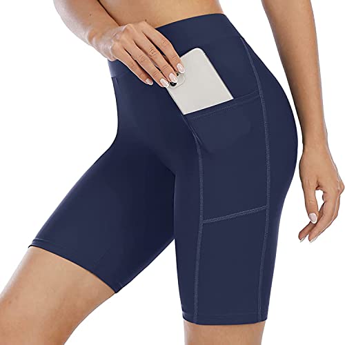 Attraco Damen Badeshorts Lang Badehose Hohe Taille Schwimmhose Boardshorts Schnell Trocknen Kurze Sporthose Strandhose Kurz Leggings Wassersport Tankini Hose Navy Blau XXL von Attraco