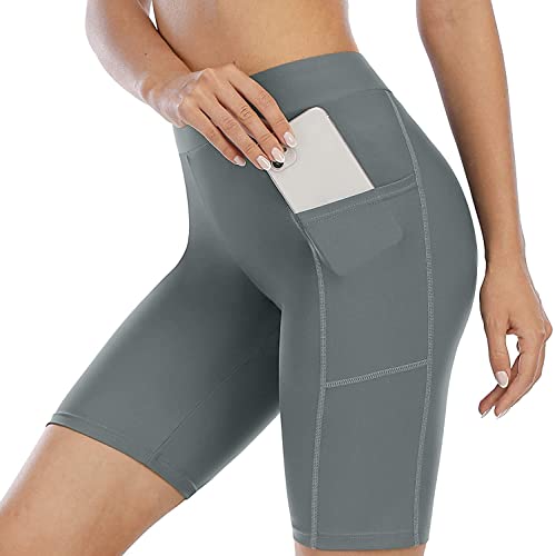 Attraco Damen Badeshorts Lang Badehose Hohe Taille Schwimmhose Boardshorts Schnell Trocknen Kurze Sporthose Strandhose Kurz Leggings Wassersport Tankini Hose Grau L von Attraco