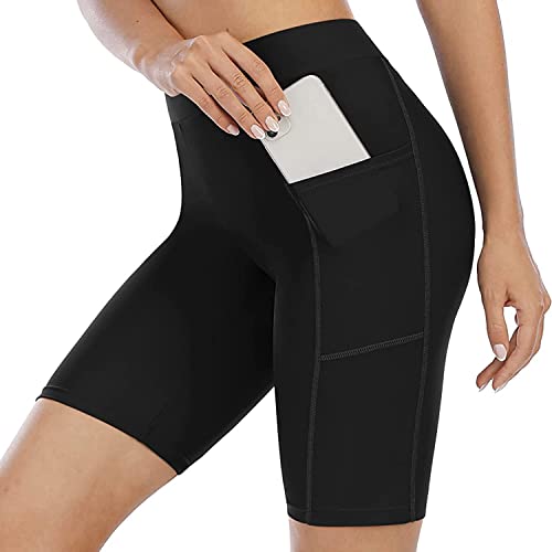 Attraco Damen Badeshorts Lang Badehose Hohe Taille Schwimmhose Boardshorts Schnell Trocknen Kurze Sporthose Strandhose Kurz Leggings Wassersport Tankini Hose Schwarz M von Attraco