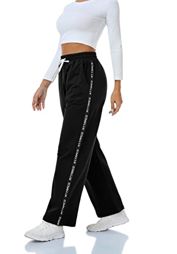 Attraco Damen Jogginghose Hohe Taille Freizeithose Atmungsaktiv Traininghose Sweathose Schwarz S von Attraco