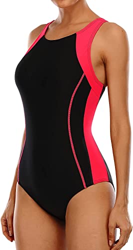 Attraco Damen Sport Badeanzug Racerback Bademode Einteiler Bauchweg Badeanzüge Sexy Push Up Swimsuit Strandmode Sommer Rot L von Attraco