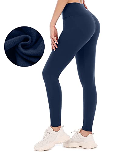 Attraco Damen Thermoleggins High Waist Gefütterte Leggings Strumpfhosen Winter Warm mit Innenfleece Blickdicht Sport Leggings Lang für Outdoor Sport Blau L von Attraco