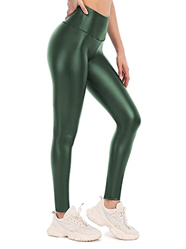 Attraco Leder Thermoleggins Für Damen Leder Winterleggins Für Damen Winter Leder Gefütterte Leggings Grün L von Attraco