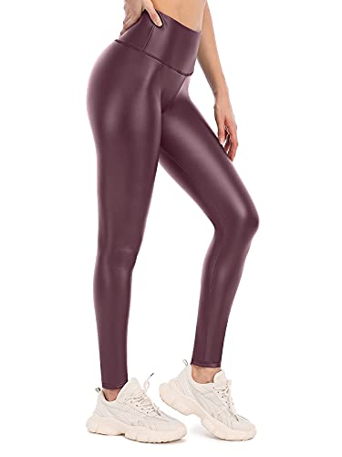 Attraco Leder Thermoleggins für Damen Gefüttert Laufhose Leder Thermo Leggings Leder Gefütterte Leggings Damen Winerot L von Attraco