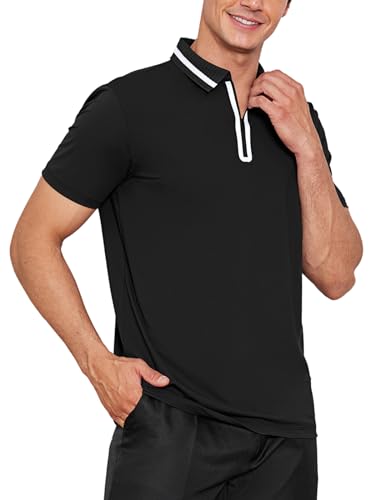 Attraco Poloshirt Herren Kurzarm Schnelltrocknend Atmungsaktives Tennis Poloshirt Herren Sommer Sports Golf T-Shirt Schwarz L von Attraco