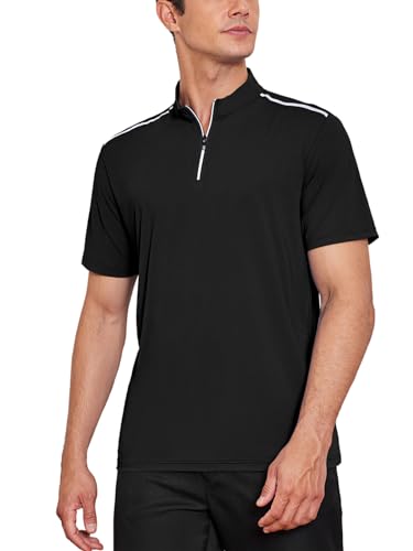 Attraco Poloshirt Herren Kurzarm Slim Fit Männer Golf Polo Shirts Baumwolle Polohemd Schwarz L von Attraco