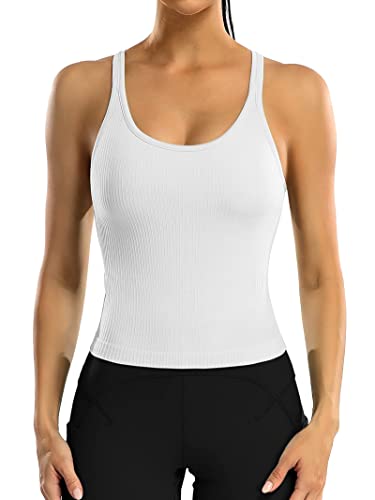 Attraco Sport Crop Top Set Damen Built-in BH Sporttop Tanktops Frauen Yoga Sport Top Damen Fitness Yoga Jogging Laufen Workout Fitness Gym Weiß M von Attraco