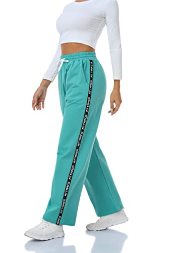 Attraco Sporthose Lang Elastischer Bund Sweatpants Hohe Taille Damenhose für Sport Gym Grün S von Attraco