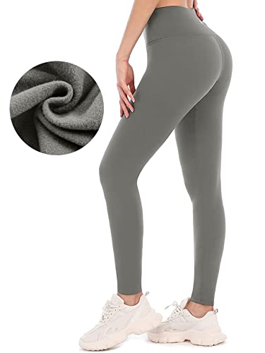 Attraco Thermo Leggings Damen mit Innenfleece Thermo Laufhose High Waist Thermounterwäsche Winter Warme Sporthose Leggings Damen für Fitness Laufen Wandern Grau M von Attraco