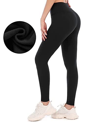 Attraco Thermoleggins für Damen High Waist Thermo Leggings mit Innenfleece Winter Gefütterte Sportleggins Lang Warm Strumpfhosen Yogahose Laufhose Schwarz L von Attraco