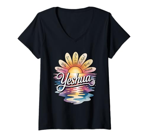 Damen Jeschua Gerechter Heiliger Erlöser König Messias Aleph & TAV T-Shirt mit V-Ausschnitt Damen Jeschua Gerechter Heiliger Erlöser König Messias Aleph & TAV T-Shirt mit V-Ausschnitt von Attributes of Yeshua