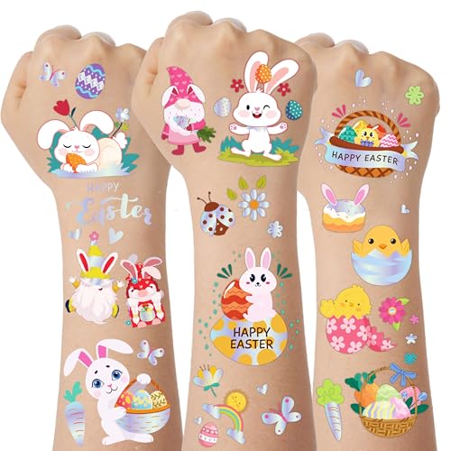 10 Blatt Glitzer Ostern Temporäre Tattoos für Kinder - Holografische Oster-Tattoos Religiöse Osterkorb Stuffers Jagd für Kleinkind Teenager Mädchen Ostern Geschenke Dekorationen Party Favors Supplies von Attyxfica