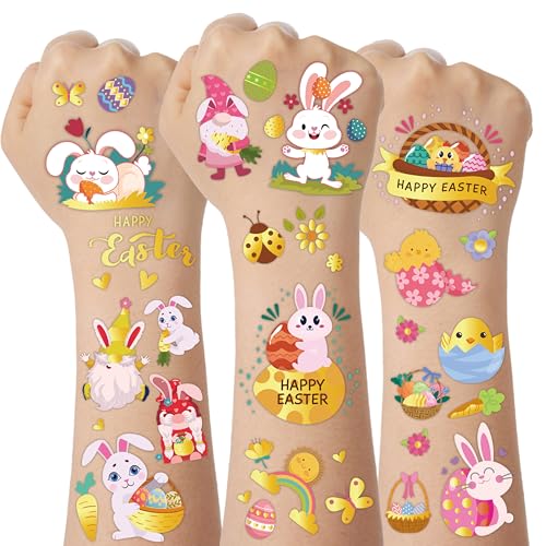 10 Blatt Glitzer Ostern Temporäre Tattoos für Kinder - Ostern Tattoos Religiöse mit Goldfolie Highlights, Osterkorb Stuffers Jagd für Kleinkind Teens, Ostergeschenke Dekorationen Party Favors Supplies von Attyxfica