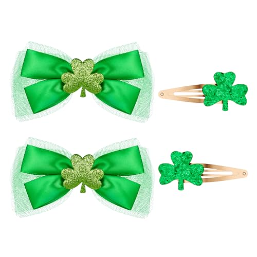 St. Patrick's Day Accessoires für Mädchen – 2 Paar grüne Haar-Accessoires, inklusive 1 Paar Kleeblatt-Haarspangen und 1 Paar Schleifenkleeblatt-Haarspangen St. Patrick's Day Accessoires für Mädchen – 2 Paar grüne Haar-Accessoires, inklusive 1 Paar Kleeblatt-Haarspangen und 1 Paar Schleifenkleeblatt-Haarspangen von Attyxfica