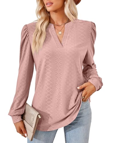 Atxnn Damen Bluse Langarm Oberteile Elegant V-Ausschnitt Tops Einfarbig Lässige Shirts Bequeme Stoffe Blusenshirt Frau Frühling Herbst von Atxnn