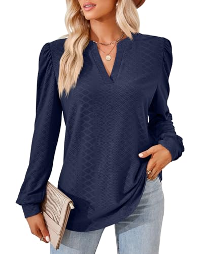 Atxnn Bluse Damen Langarm Hemdbluse Elegant V-Ausschnitt Tops Casual Longbluse Business Oberteile Frühling Herbst Shirt Blusenshirt von Atxnn
