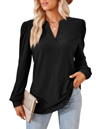 Atxnn Bluse Damen Langarm Hemdbluse Elegant V-Ausschnitt Tops Casual Longbluse Business Oberteile Frühling Herbst Shirt Blusenshirt von Atxnn