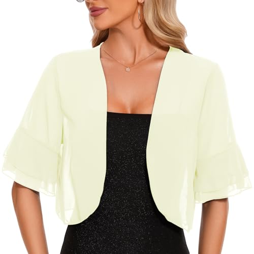 Atxnn Damen Chiffon Bolero Festlich Kurzarm Bolerojacke Elegant Kurze Cardigan Leicht Schulterjacke Perfekt mit Allerlei Cocktailkleid Abendkleid von Atxnn