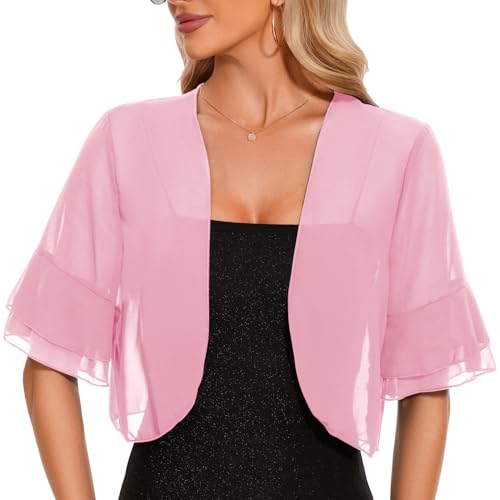 Atxnn Damen Chiffon Bolero Festlich Kurzarm Bolerojacke Elegant Kurze Cardigan Leicht Schulterjacke Perfekt mit Allerlei Cocktailkleid Abendkleid von Atxnn