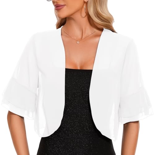 Atxnn Damen Chiffon Bolero Festlich Kurzarm Bolerojacke Elegant Kurze Cardigan Leicht Schulterjacke Perfekt mit Allerlei Cocktailkleid Abendkleid Atxnn Damen Chiffon Bolero Festlich Kurzarm Bolerojacke Elegant Kurze Cardigan Leicht Schulterjacke Perfekt mit Allerlei Cocktailkleid Abendkleid von Atxnn
