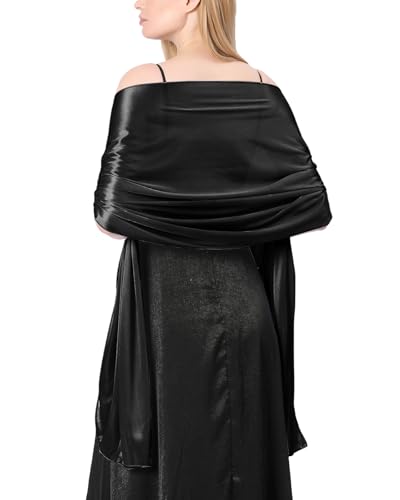 Atxnn Damen Schal Seide Satin Stola Elegante Halstuch für Abendkleid Hochzeit Braut Party Weicher Schultertuch Scarf für Sommer Frühling, SCHWARZ von Atxnn
