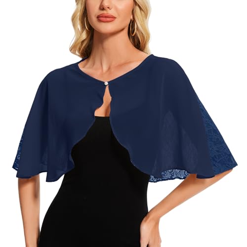 Atxnn Damen Spitzen Schal Stola Chiffon Umhang Cape Capelets für Hochzeit Abendkleid Braut Party Elegant Sommer Bolero Kostüm Accessoires von Atxnn