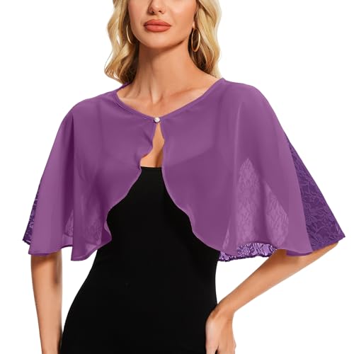 Atxnn Damen Spitzen Schal Stola Chiffon Umhang Cape Capelets für Hochzeit Abendkleid Braut Party Elegant Sommer Bolero Kostüm Accessoires von Atxnn