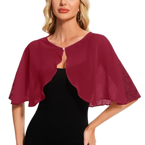 Atxnn Damen Spitzen Schal Stola Chiffon Umhang Cape Capelets für Hochzeit Abendkleid Braut Party Elegant Sommer Bolero Kostüm Accessoires von Atxnn