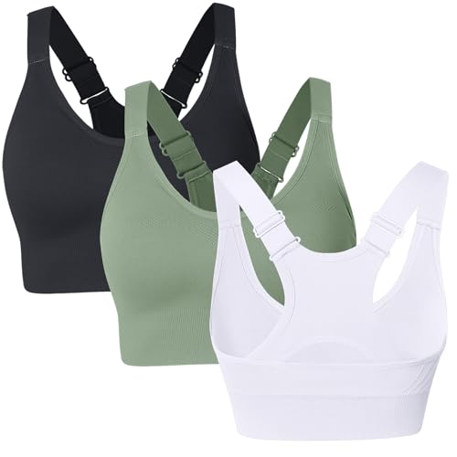 Atxnn Damen Sport BH Einstellbarer Breiten Schultergurt Yoga Bra Push up Bustier Racerback Nahtlose Gepolstert ohne Buegel für Fitness Lauf Joggen, 3 Pack L von Atxnn
