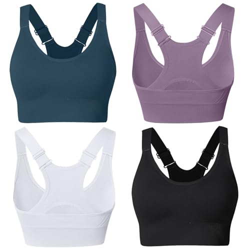 Atxnn Damen Sport BH Einstellbarer Breiten Schultergurt Yoga Bra Push up Bustier Racerback Nahtlose Gepolstert ohne Buegel für Fitness Lauf Joggen, 4 Pack XL von Atxnn