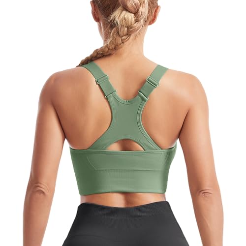 Atxnn Damen Sport BH Einstellbarer Breiten Schultergurt Yoga Bra Push up Bustier Racerback Nahtlose Gepolstert ohne Buegel für Fitness Lauf Joggen, GRÜN XXL von Atxnn