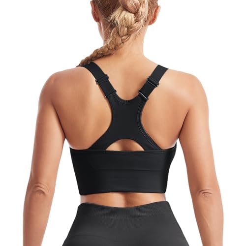 Atxnn Damen Sport BH Einstellbarer Breiten Schultergurt Yoga Bra Push up Bustier Racerback Nahtlose Gepolstert ohne Buegel für Fitness Lauf Joggen, SCHWARZ M von Atxnn