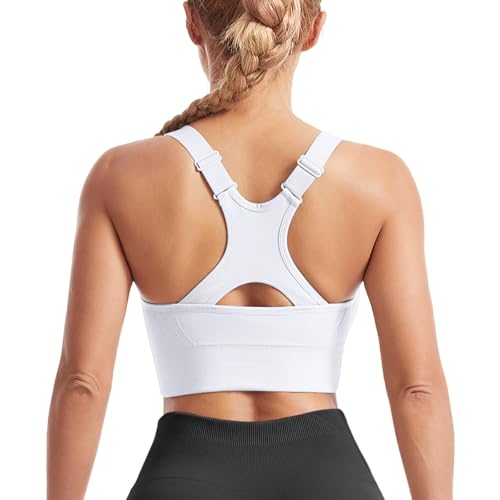 Atxnn Damen Sport BH Einstellbarer Breiten Schultergurt Yoga Bra Push up Bustier Racerback Nahtlose Gepolstert ohne Buegel für Fitness Lauf Joggen, Weiss L von Atxnn