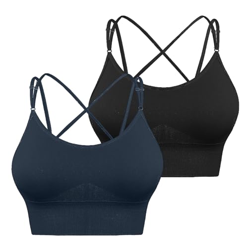 Atxnn Damen Sport BH Einstellbarer Schultergurt Yoga Bra Push up Bustier Crossback Nahtlose ohne Buegel mit Abnehmbaren Gepolstert für Fitness Lauf Joggen, 2 Pack M von Atxnn