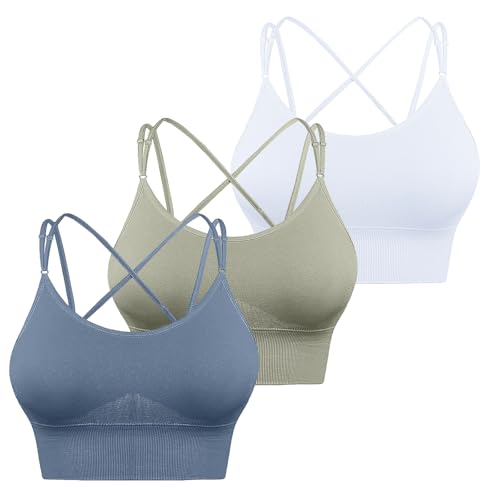 Atxnn Damen Sport BH Einstellbarer Schultergurt Yoga Bra Push up Bustier Crossback Nahtlose ohne Buegel mit Abnehmbaren Gepolstert für Fitness Lauf Joggen, 3 Pack M von Atxnn