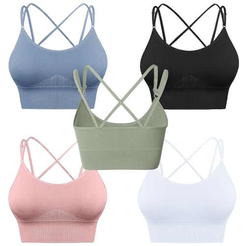 Atxnn Damen Sport BH Einstellbarer Schultergurt Yoga Bra Push up Bustier Crossback Nahtlose ohne Buegel mit Abnehmbaren Gepolstert für Fitness Lauf Joggen, 5 Pack XXL von Atxnn