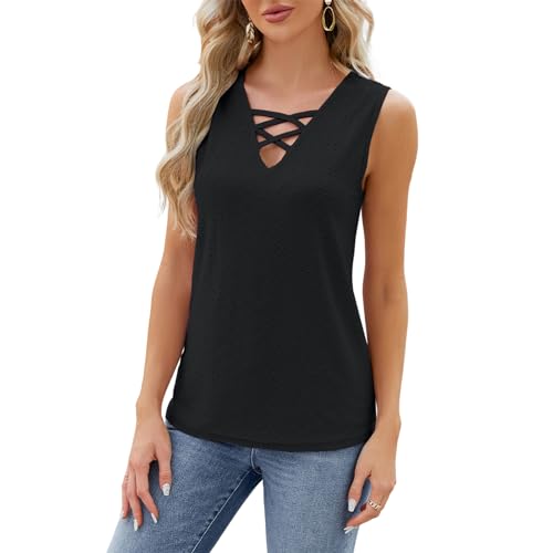 Atxnn Damen Tank Top Ärmellose Öse T Shirt Sommer Bluse Basic Top V-Ausschnitt Oberteile Einfarbig Weste Casual Trägershirt Weste Kühl bequem und atmungsaktiv von Atxnn
