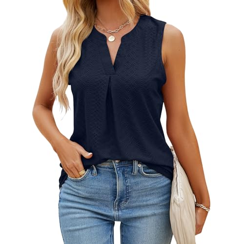 Atxnn Damen Tank Top Sommer Casual Trägershirt Ärmellose Shirts Basic Blusen V-Ausschnitt Oberteile Lässige Weste Kühl bequem und atmungsaktiv 2 von Atxnn