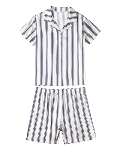 Atxnn Herren Satin Schlafanzug Sommer Kurzarm Pyjama Set Zweiteiliger Nachtwäsche Loungewear Set mit Knopfleiste Hausanzug von Atxnn