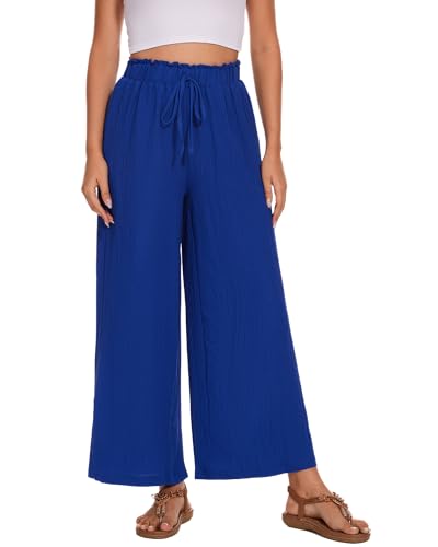 Atxnn Damen Hosen Leicht Casual Palazzo Sommerhose Locker Bequeme Luftige Freizeithose Strandhose Mit Dekorativem Tunnelzug von Atxnn