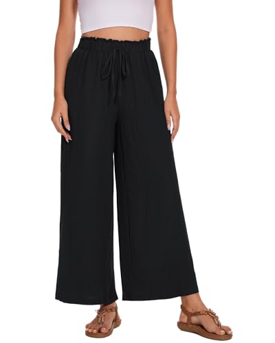 Atxnn Damen Hosen Leicht Casual Palazzo Sommerhose Locker Bequeme Luftige Freizeithose Strandhose Mit Dekorativem Tunnelzug von Atxnn