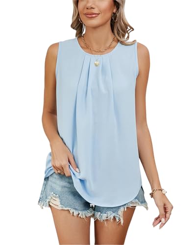 Atxnn Tank Top Damen Sommer Chiffon Cami Elegant Ärmellose Tops Rundhals Camisole Blusentop Casual Tank Bluse Shirt von Atxnn