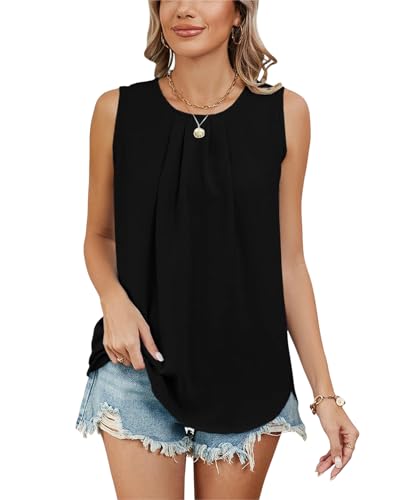 Atxnn Tank Top Damen Sommer Chiffon Cami Elegant Ärmellose Tops Rundhals Camisole Blusentop Casual Tank Bluse Shirt von Atxnn