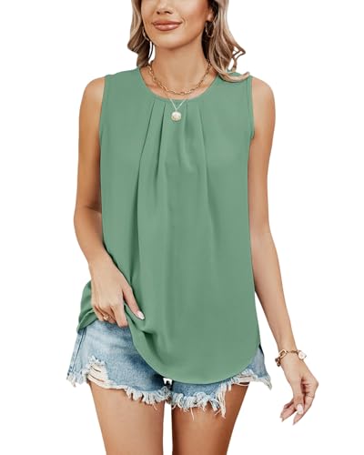 Atxnn Tank Top Damen Sommer Chiffon Cami Elegant Ärmellose Tops Rundhals Camisole Blusentop Casual Tank Bluse Shirt von Atxnn
