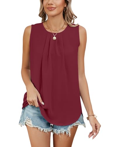 Atxnn Tank Top Damen Sommer Chiffon Cami Elegant Ärmellose Tops Rundhals Camisole Blusentop Casual Tank Bluse Shirt von Atxnn
